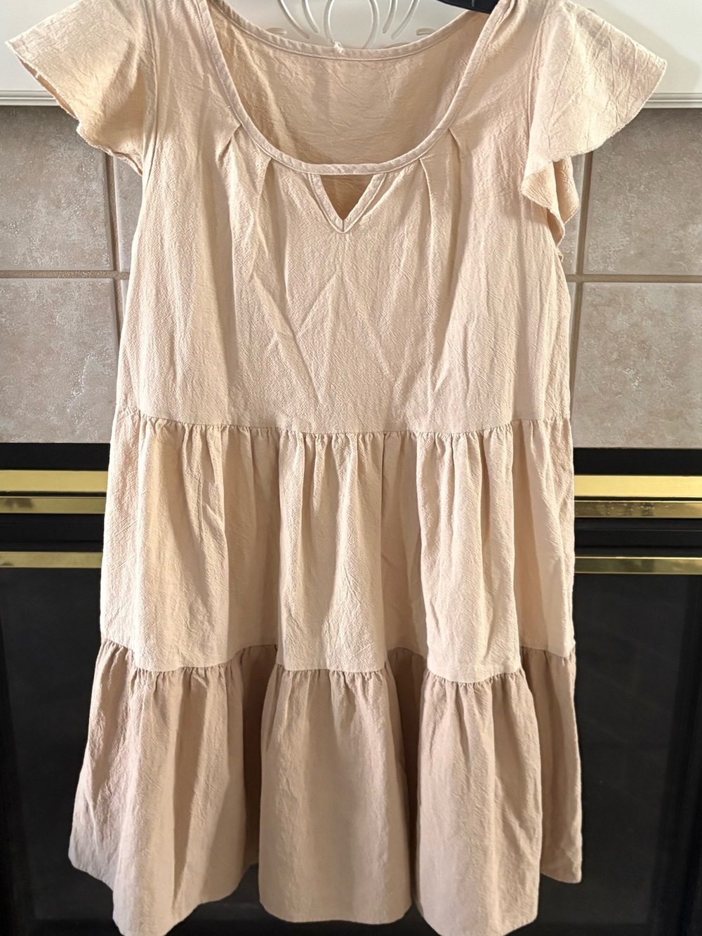 SHEIN Cream Tiered Cotton Scoop Neck Dress